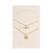 A pair of gold necklaces on a white card. The longer necklace features a honeycomb pendant, and the shorter necklace features a bee pendant. 