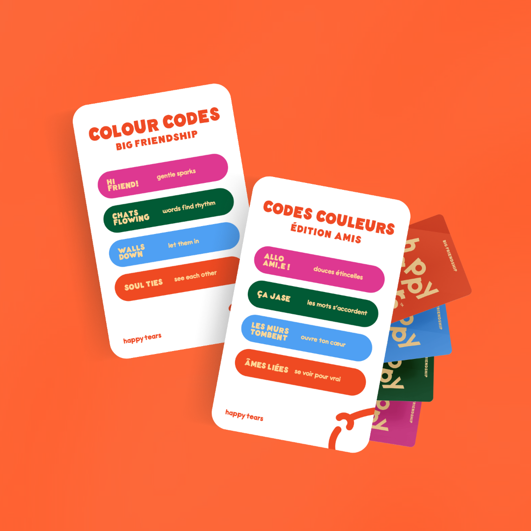 Colorful card games with text on an orange background