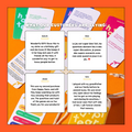 Reviews of a product on cards with an orange background
