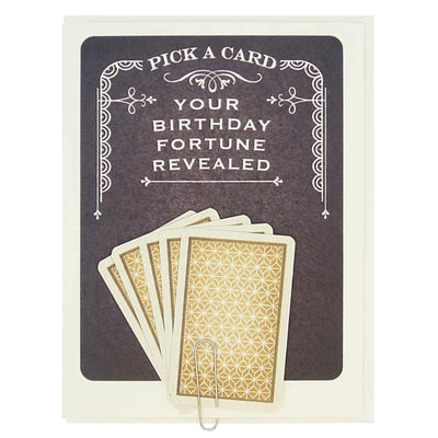 A dark grey greeting card with a white decorative border at the top and bottom. The top of the card reads 