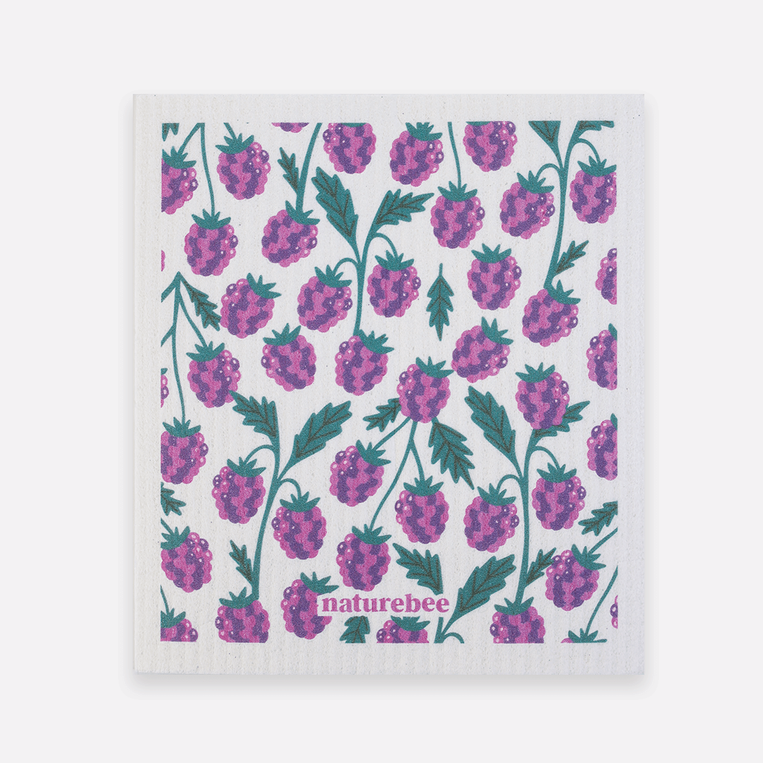 Reusable paper towel with raspberry pattern on a white background