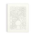 Black line drawing of a vase with flowers on a white background