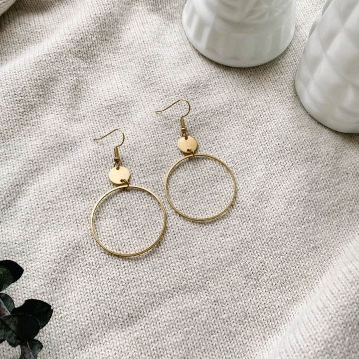 Brass Deco Circle Earrings