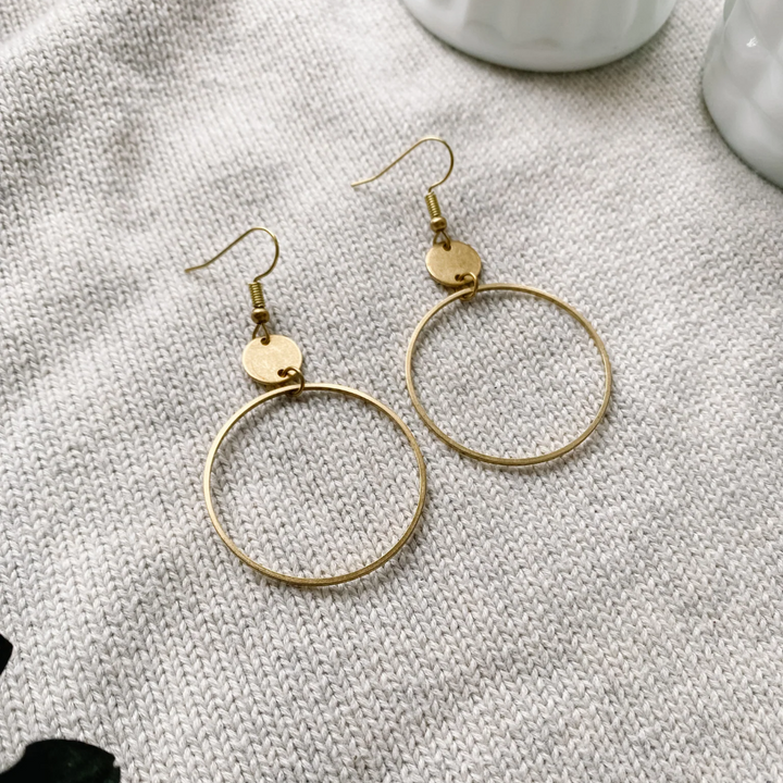 Brass Deco Circle Earrings