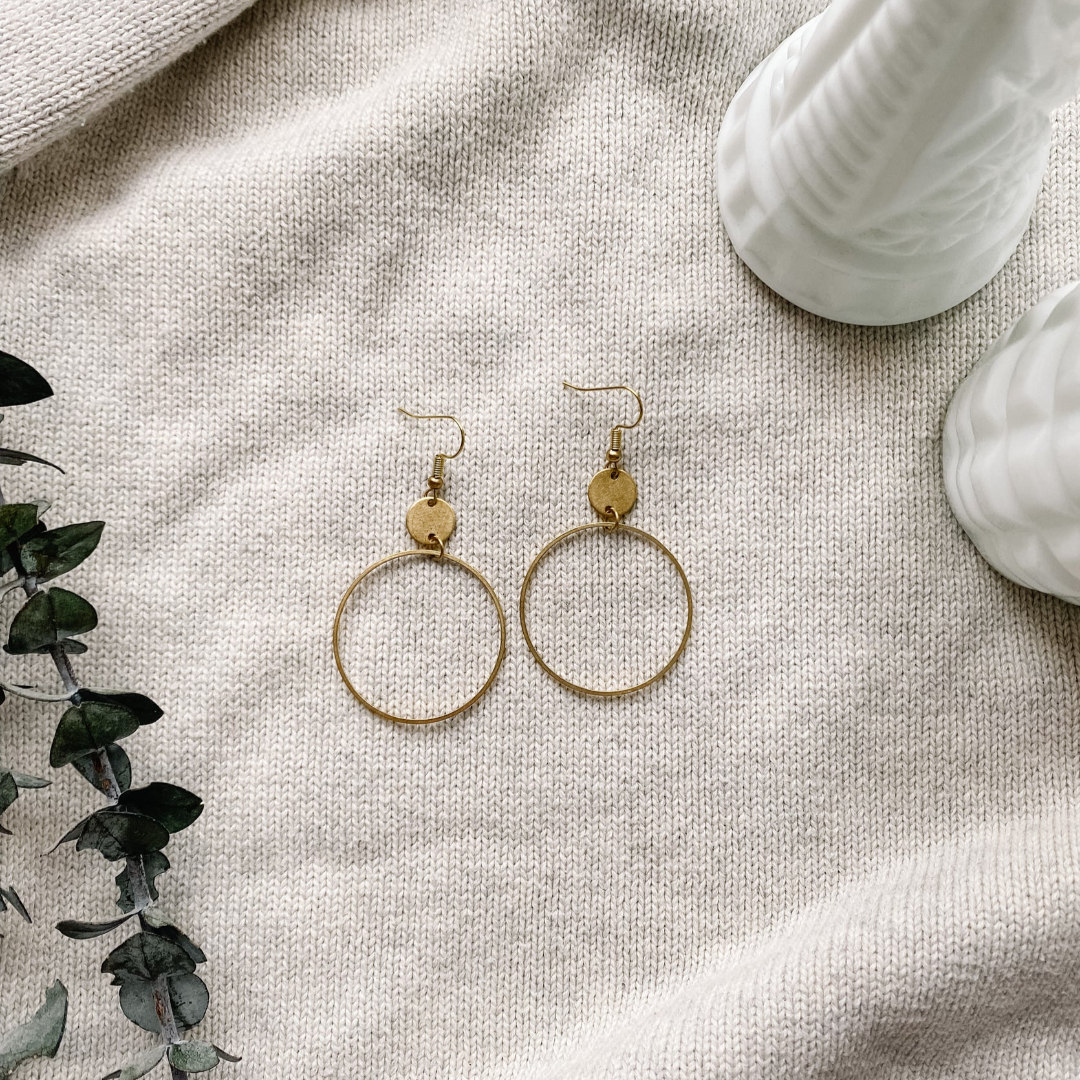 Brass Deco Circle Earrings