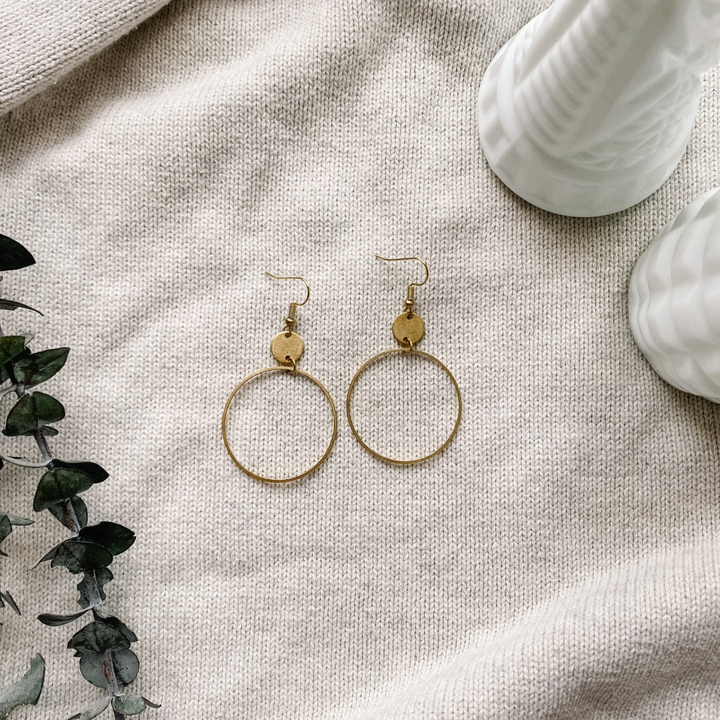 Brass Deco Circle Earrings