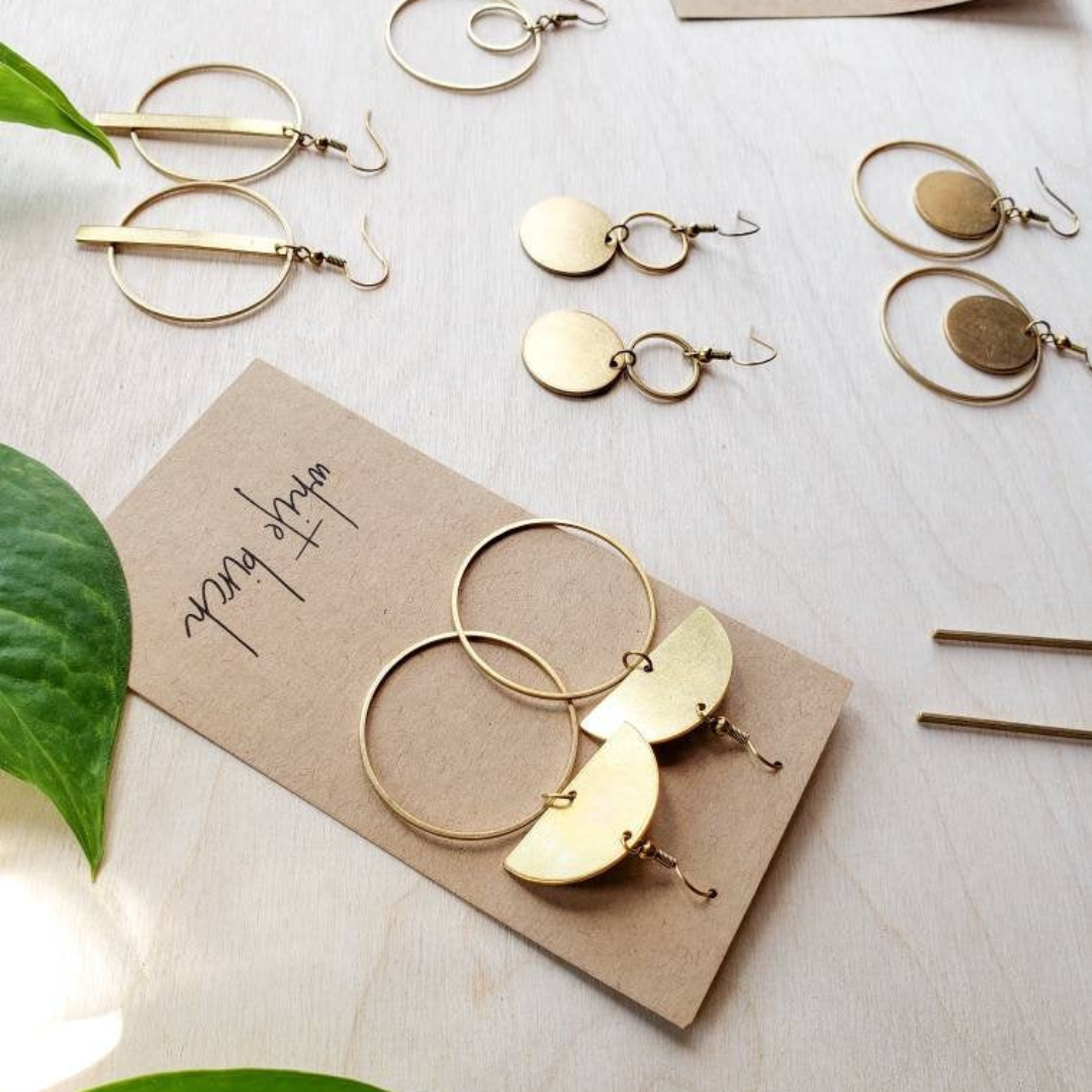Brass Half Moon Circle Earrings
