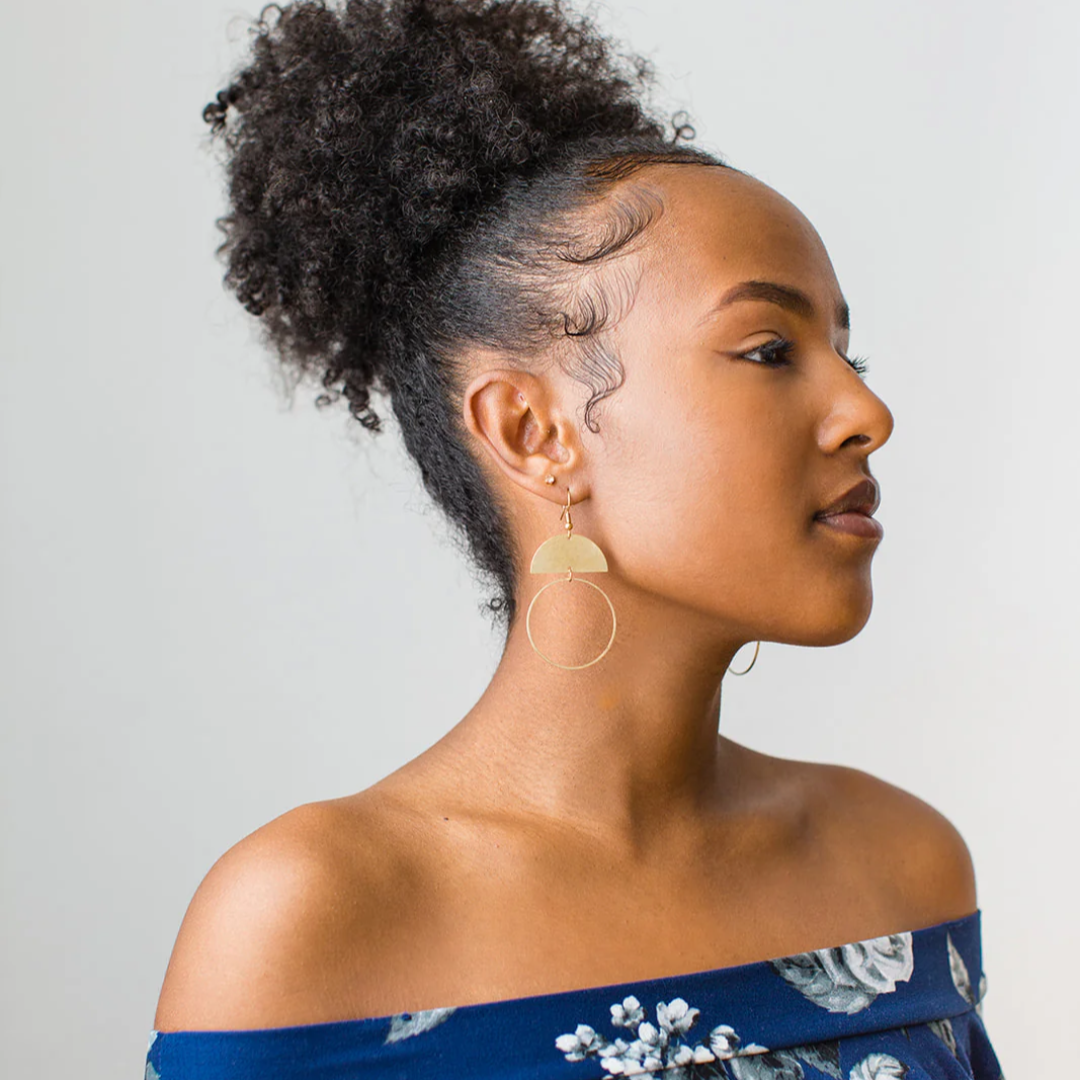 Brass Half Moon Circle Earrings