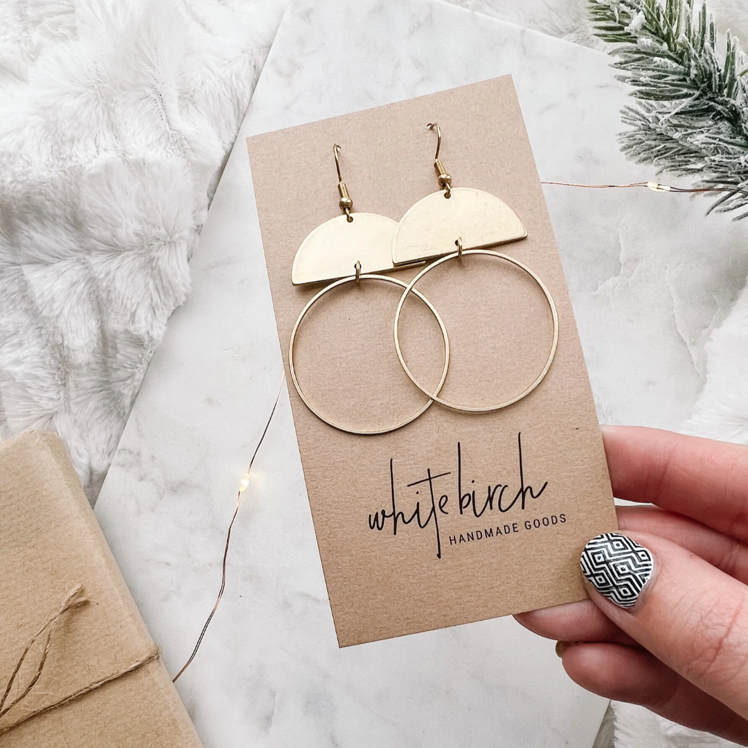 Brass Half Moon Circle Earrings