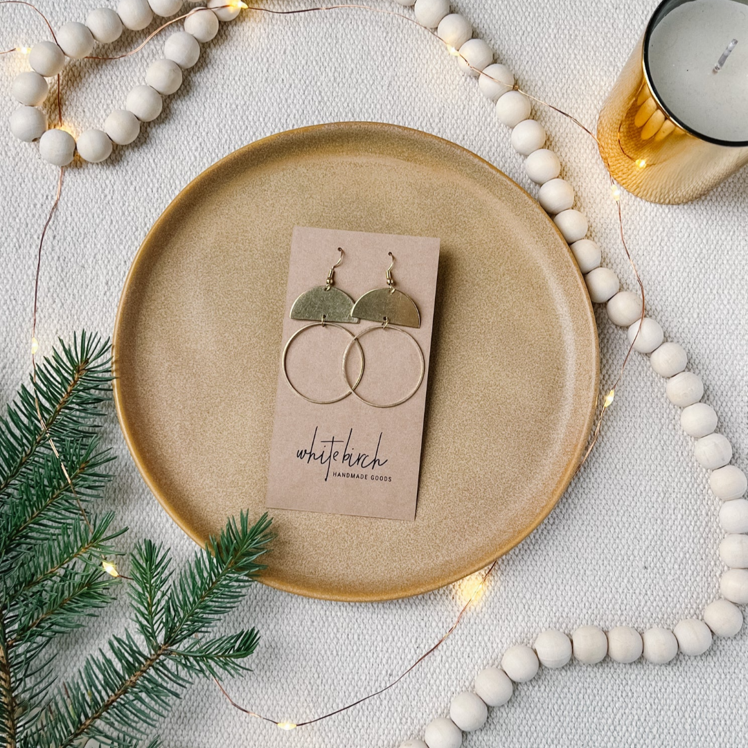Brass Half Moon Circle Earrings
