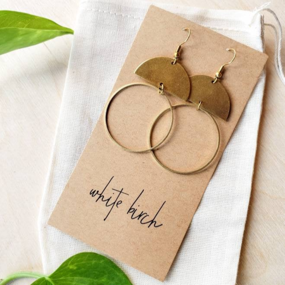 Brass Half Moon Circle Earrings