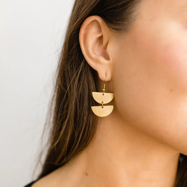 Brass Stacked Half Moon Earrings