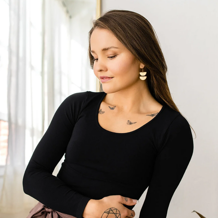 Brass Stacked Half Moon Earrings