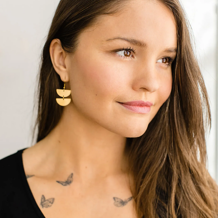 Brass Stacked Half Moon Earrings