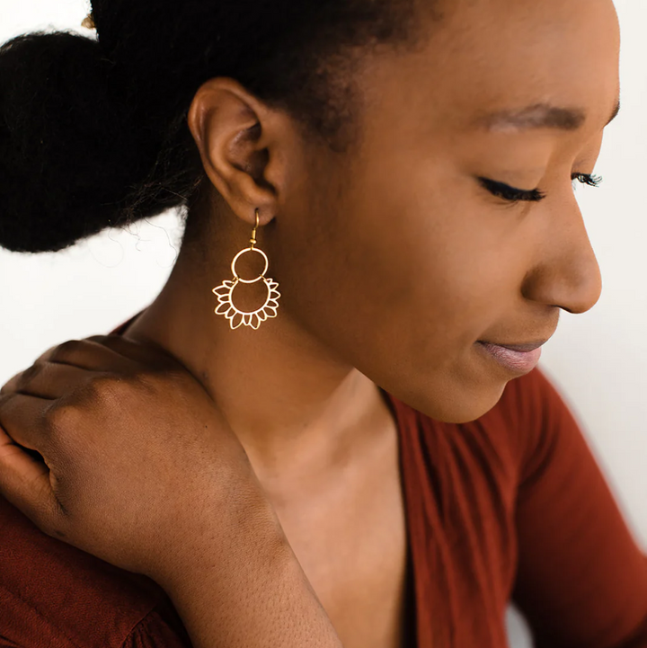 Brass Sunflower Earrings