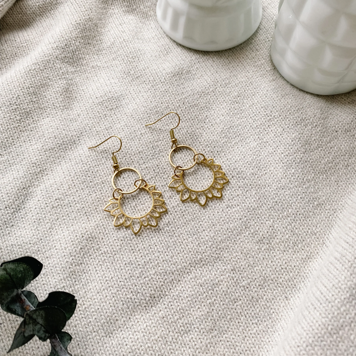 Brass Sunflower Earrings