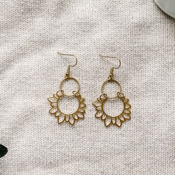 Brass Sunflower Earrings