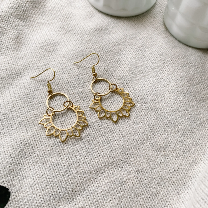 Brass Sunflower Earrings