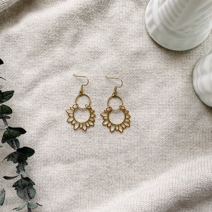 Brass Sunflower Earrings