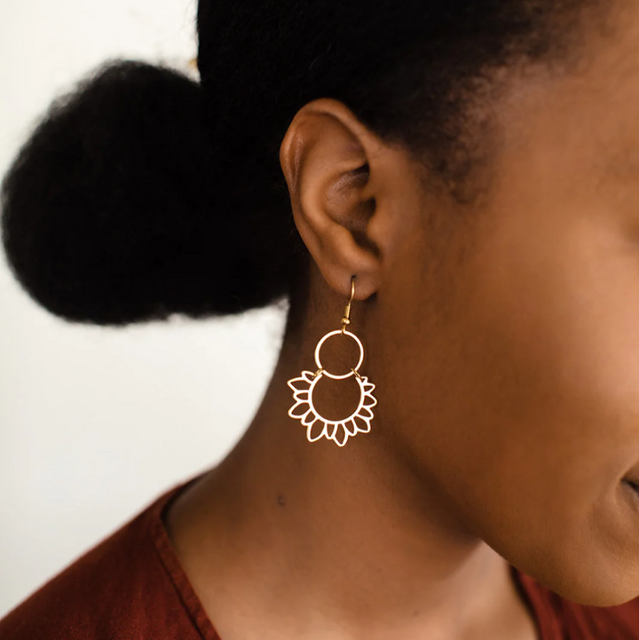 Brass Sunflower Earrings