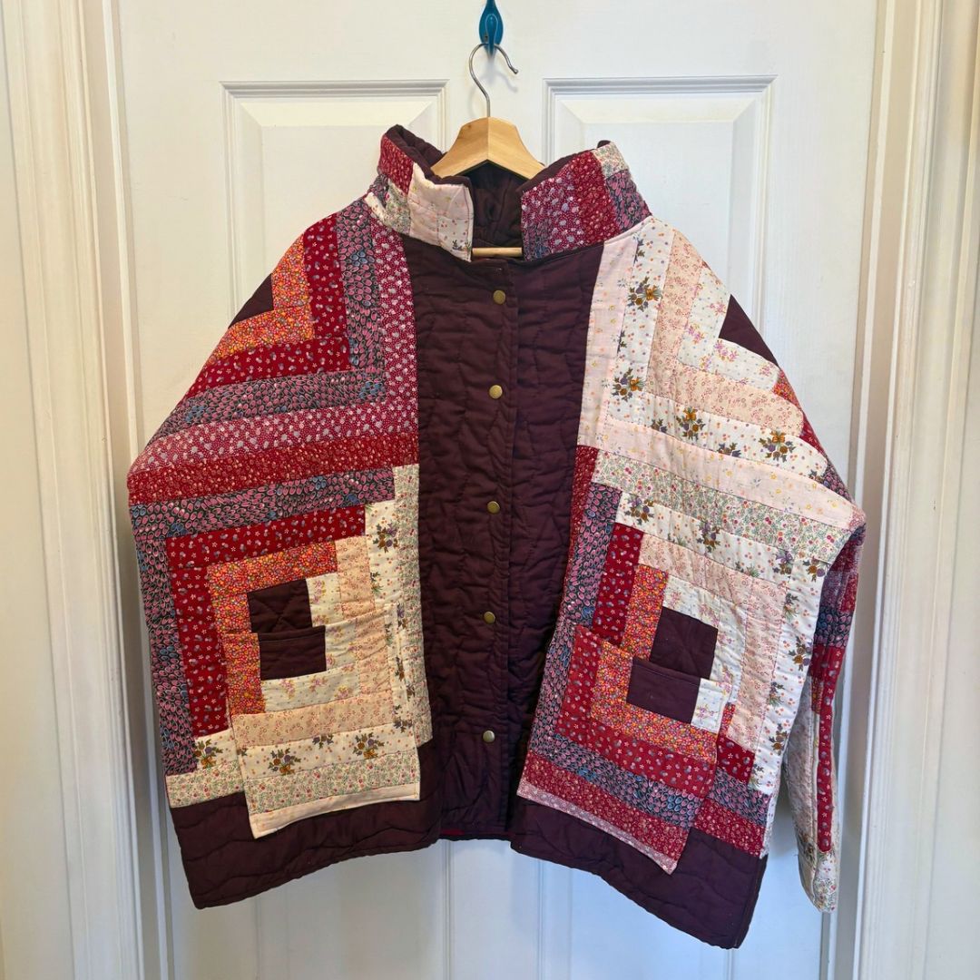Burgundy Log Cabin Quilt Coat