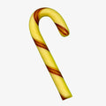 Candy cane with yellow and brown stripes on a white background