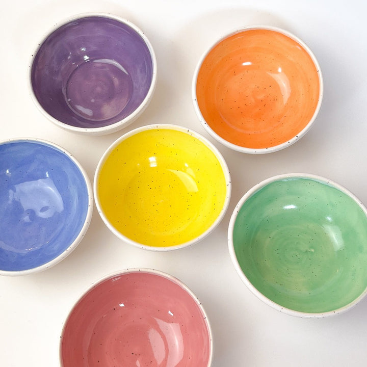 6 Colourful Trinket Dishes, small rainbow coloured bowls.