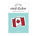 Vinyl sticker with a design of a flag featuring a red maple leaf on a light blue background