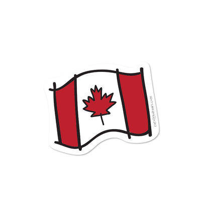 Sticker of a wavy Canadian flag with a red maple leaf on a white background