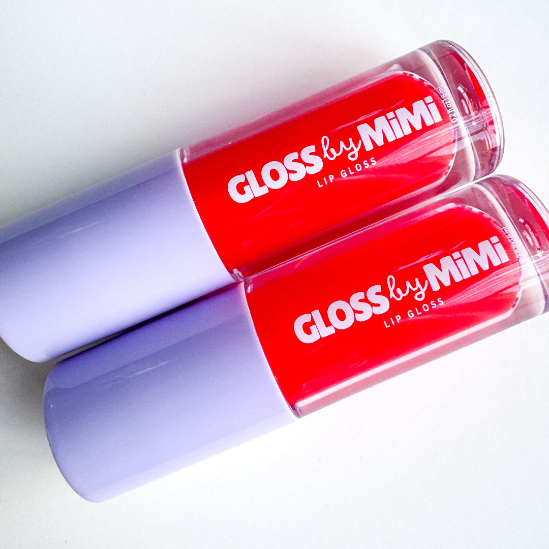 Two Gloss by Mimi lip glosses on a white background