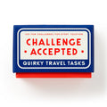 Box of 'Quirky Travel Tasks' with 'Challenge Accepted' text on a white background