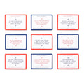A 3x3 grid of rectangular travel challenge cards on a white background. Each card has a colored border and a short prompt in red text, with a small X icon and a parenthetical note below.
