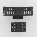 Two black hair clips on a white background