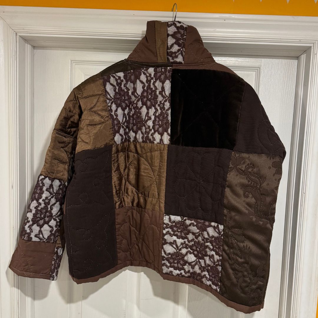 Chocolate Velvet and Lace Patchwork Quilt Coat