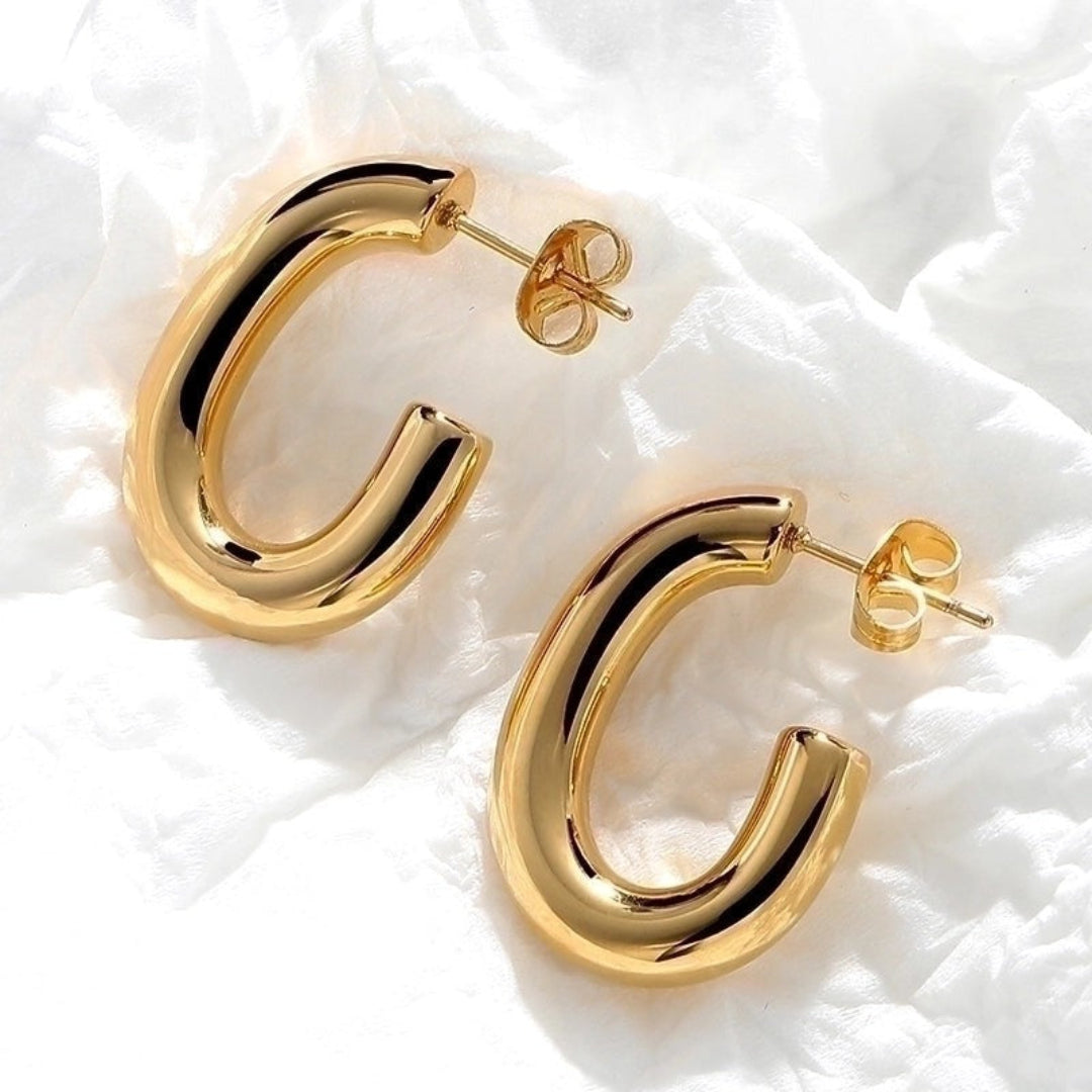 Chubby Elongated Hoop Studs