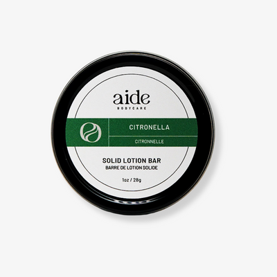 Citronella Natural Bug Repellent Lotion Bar, a solid hand lotion infused with citronella, lemon eucalyptus, and peppermint oil to act as a natural bug repellent.