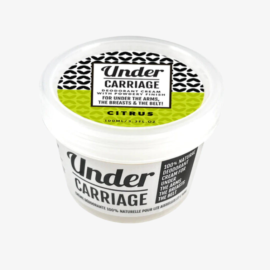 Under Carriage deodorant cream container on a white background