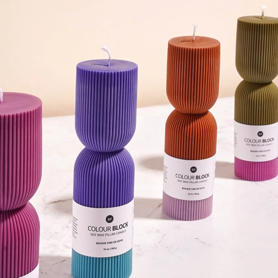 Mulberry & Gold Colour Block Pillar Candle