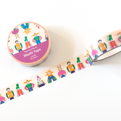 Washi tape with colorful designs on a white background