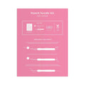 A pink instruction sheet for a 'Punch Needle Kit' by Cozy Cottage, displaying included items and step-by-step threading diagrams in white text and line art.