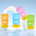 Colorful Cryo face mask packages on a light blue background