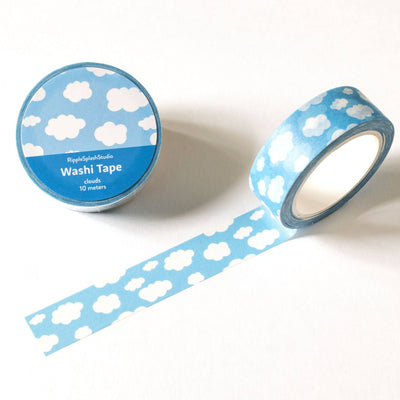 Washi tape with cloud pattern on a white background