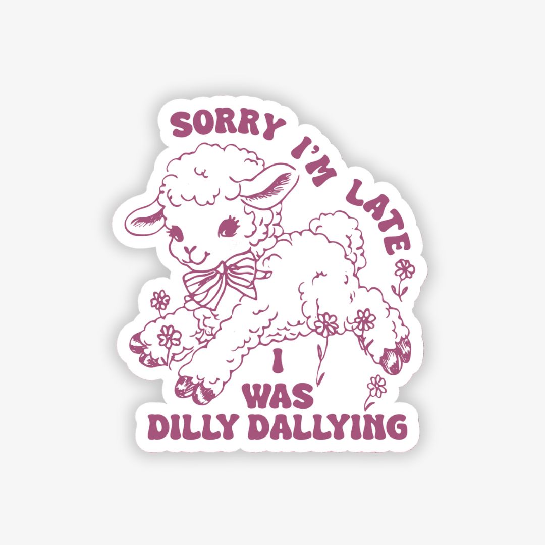 Sticker with a sheep design and text on a white background