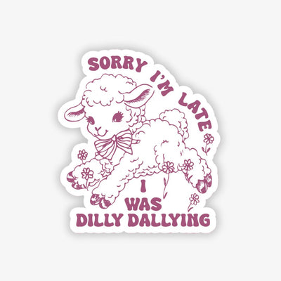 Sticker with a sheep design and text on a white background