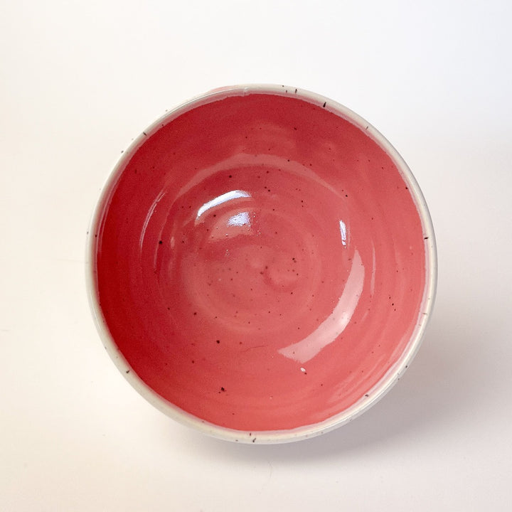Pink Colourful Trinket Dish, a small bowls with colour on the inside and speckled cream coloured clay on the outside.
