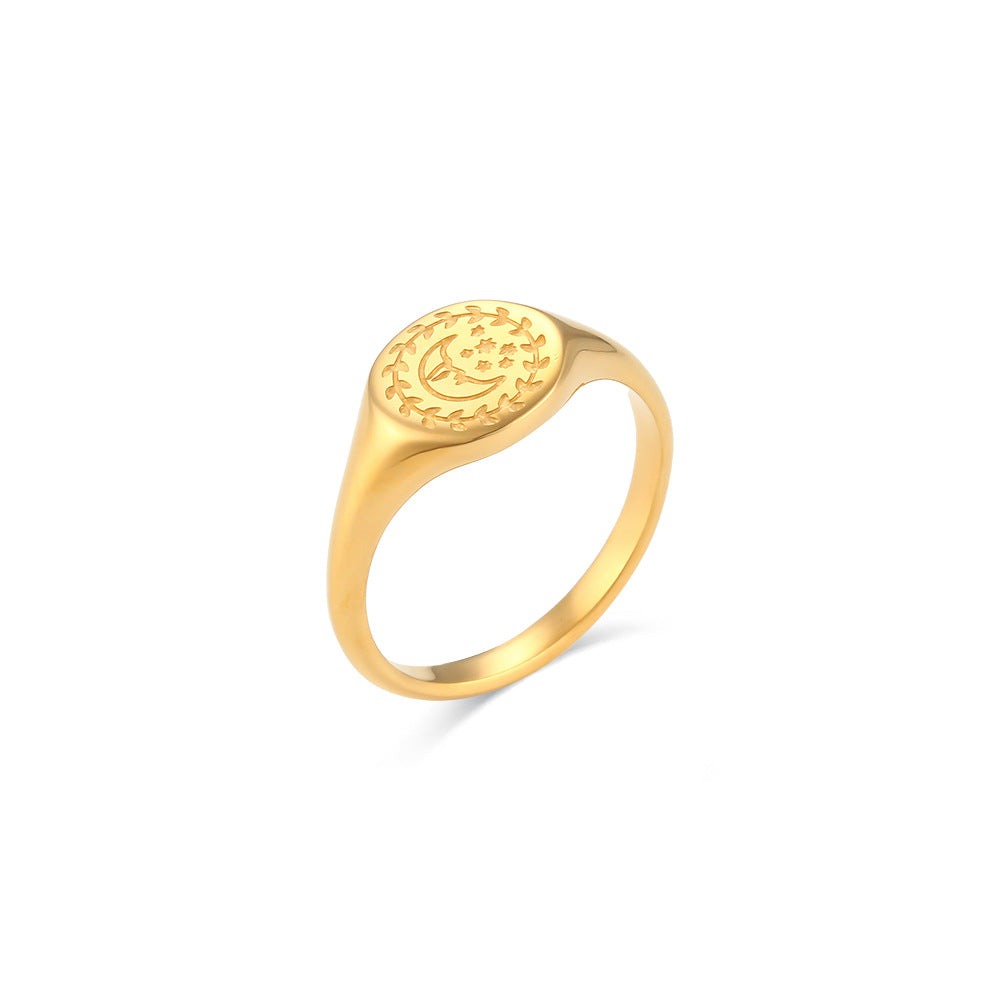 Engraved Star Moon Ring