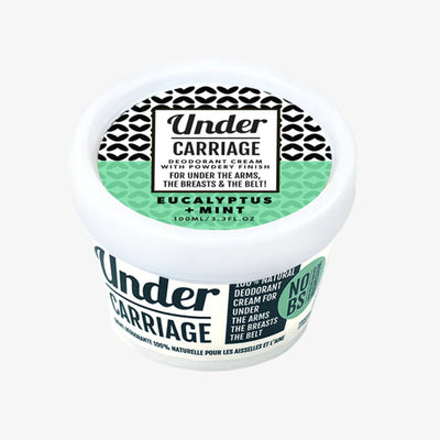 Deodorant cream container labeled 'Under Carriage' on a white background