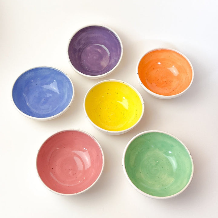 6 Colourful Trinket Dishes, small rainbow coloured bowls.