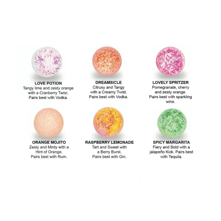 Lovely Cocktail Bomb Variety Pack 6 Pack: Love Potion, Dreamsicle, Lovely Spritzer, Orange Mojito, Raspberry Lemonade, and Spicy Maragarita