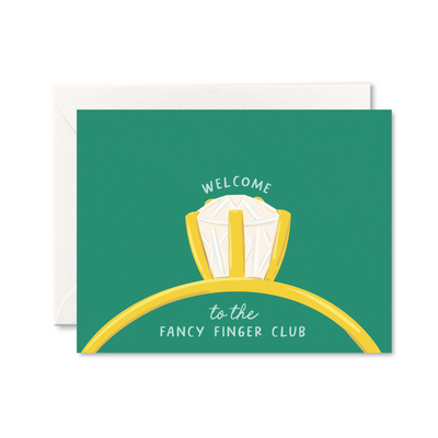 Greeting card with a diamond ring illustration and text on a green background